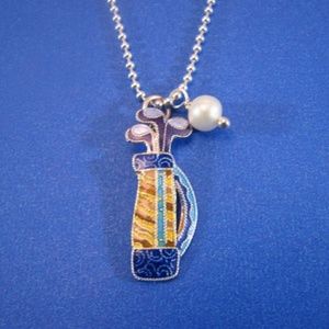 Golf Bag Charm Pendant - Enamel Sterling Vintage